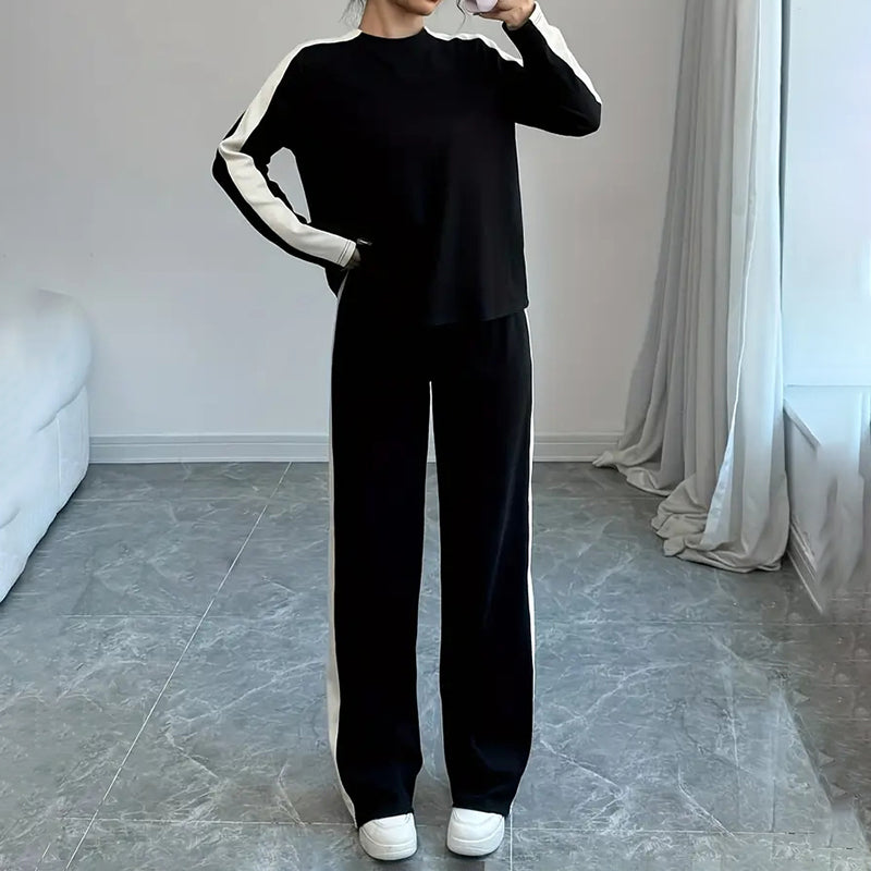 Women's Color Block Lounge Set - 2 Piece Pullover & Wide-Leg Pants, Fall Travel Sweatsuit