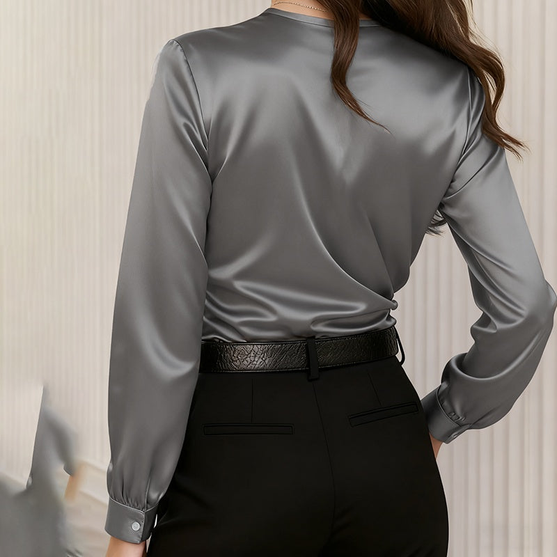 Women's elgant Cross V-Neck Blouse, Ruffle Detail Button Accent Office Shirt For Casual Wear
