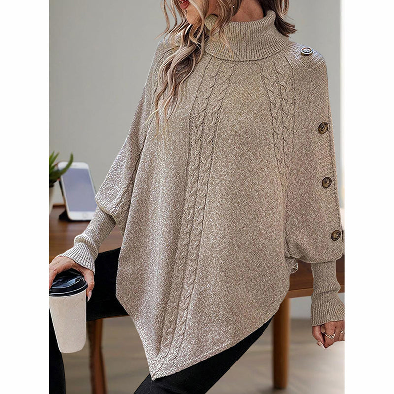Women's Asymmetry Hem Turtleneck Sweater - Batwing Long Sleeve Casual Pullover For Fall Winter