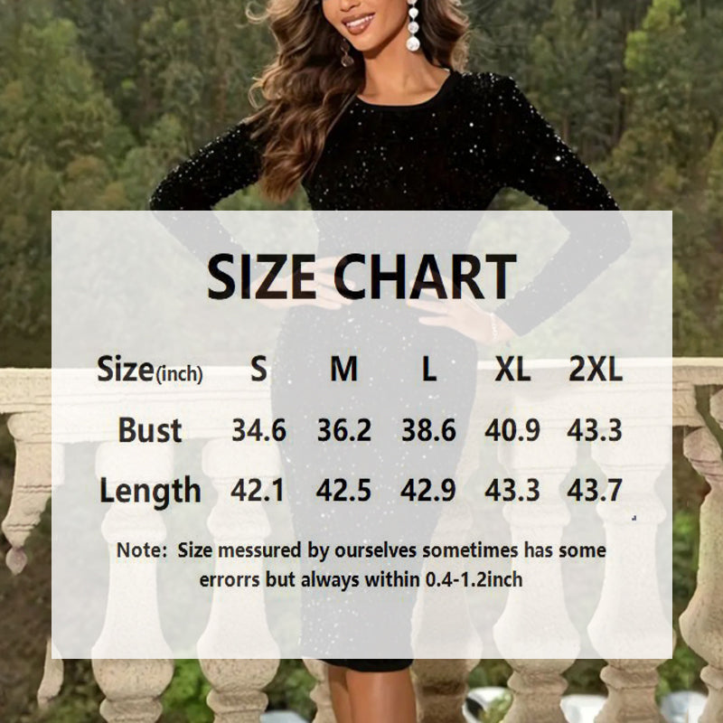 Women's Elegant Sequin Midi Dress, Sparkling Bodycon Round Neck Gown For Wedding & Formal Events