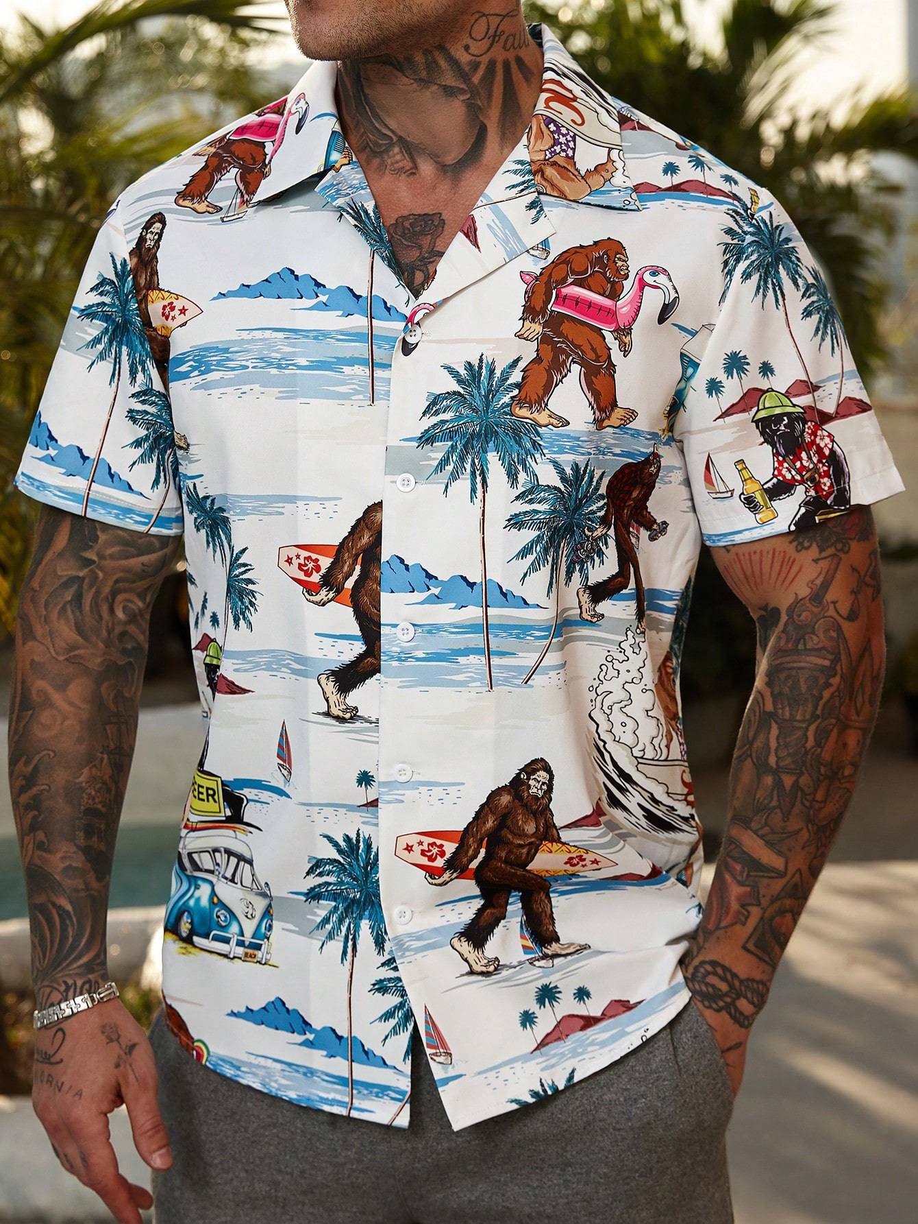 Fashion Men's Casual Floral Print Special-interest Design Shirt