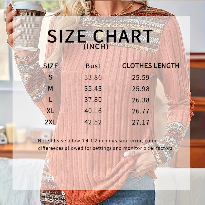 Women's Elegant Geometric Pattern Pullover - Lightweight Long Sleeve Button Blouse For Casual Outfits