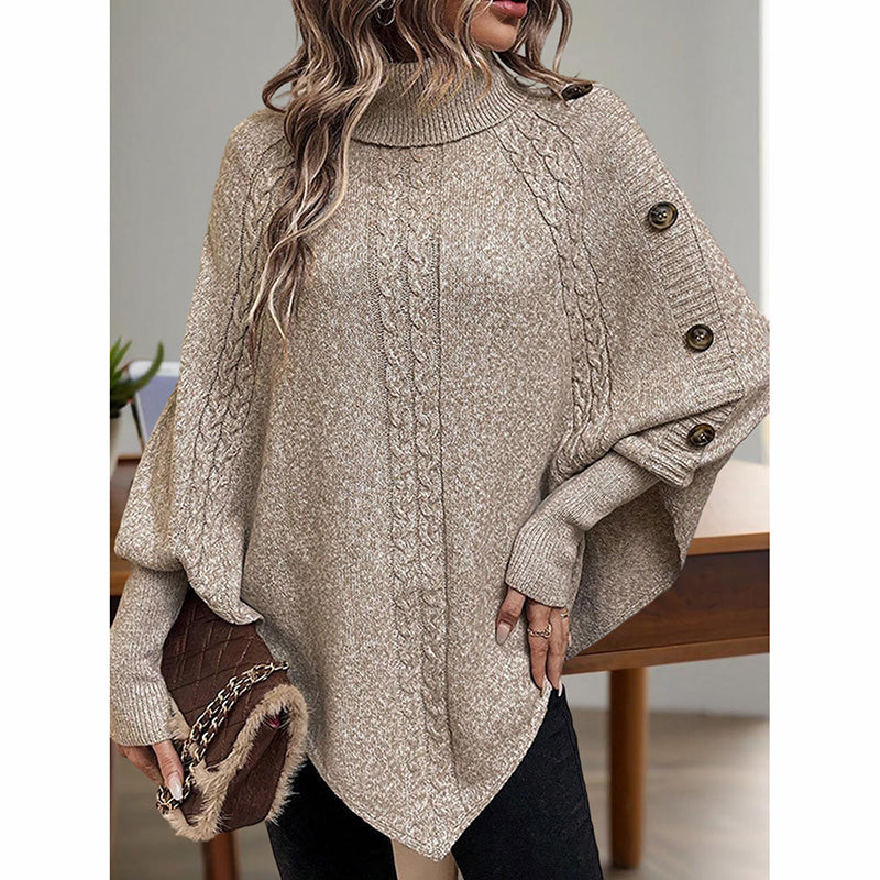 Women's Asymmetry Hem Turtleneck Sweater - Batwing Long Sleeve Casual Pullover For Fall Winter
