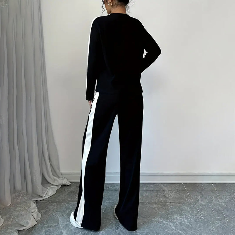 Women's Color Block Lounge Set - 2 Piece Pullover & Wide-Leg Pants, Fall Travel Sweatsuit