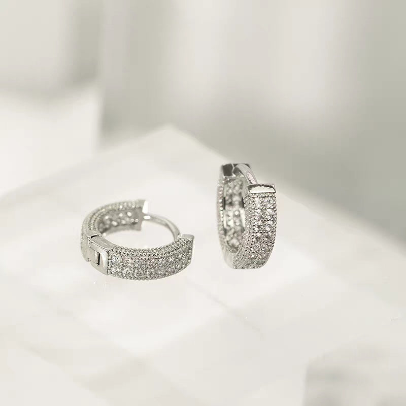 1 Pair Men's Hip Hop Zircon Hoop Earrings,Sparkling, Sleek Luxury,Versatile And Stylish