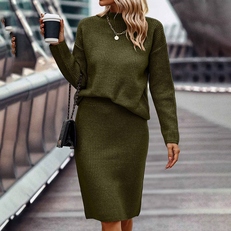 Women's Two Piece Set - Pullover Sweater & Bodycon Skirt Cozy Outfit