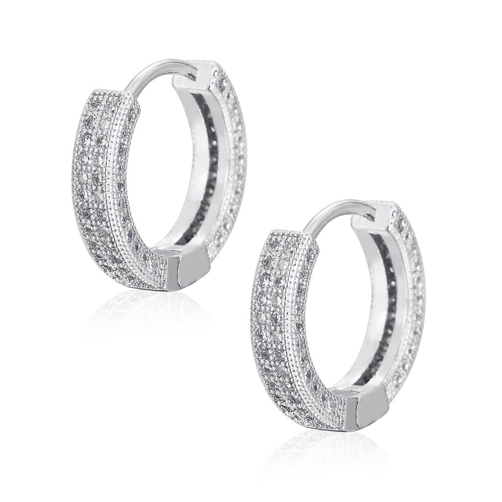 1 Pair Men's Hip Hop Zircon Hoop Earrings,Sparkling, Sleek Luxury,Versatile And Stylish