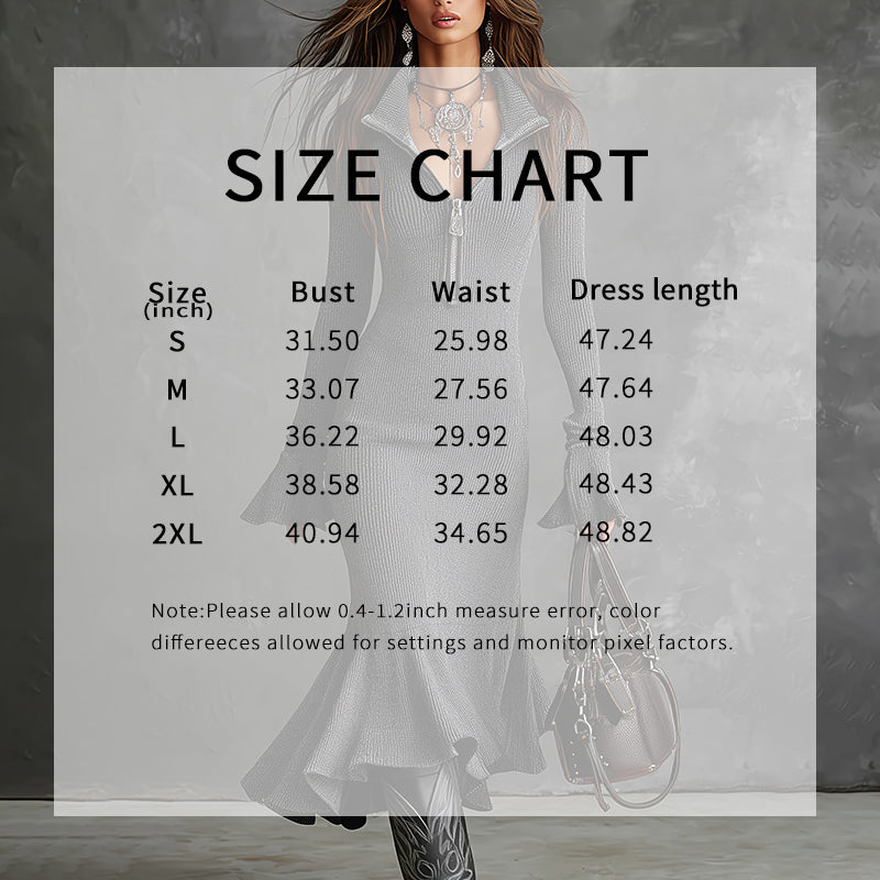 Women's Half Zip Bodycon Dress - Flared Sleeve & Fishtail Hem Long Sleeve Dress